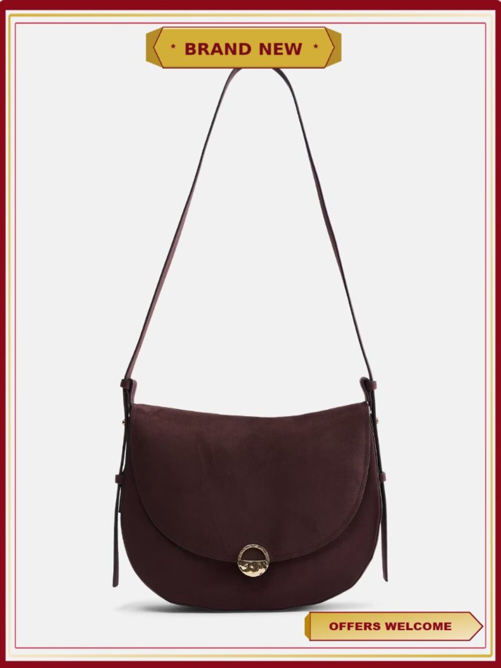 Large Faux Suede Crossbody Handbag with Adjustable Strap